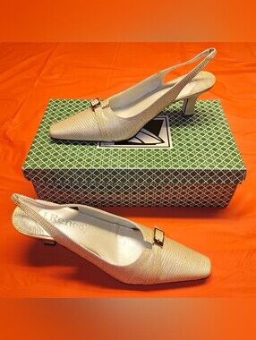J.Renee Lizard Print "Jackie" Slingback Pointed-Toe Pumps in Taupe 6 1/2 Lk New